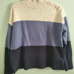 Talbots Cream & Blue Colorblock Turtleneck Sweater